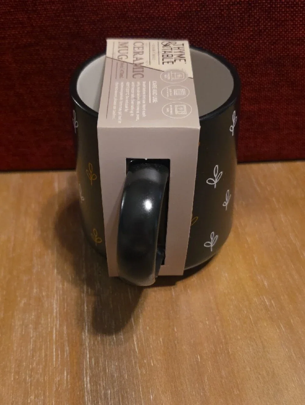 Matte Black Ceramic Coffee Mug with White & Gold Leaf Accents